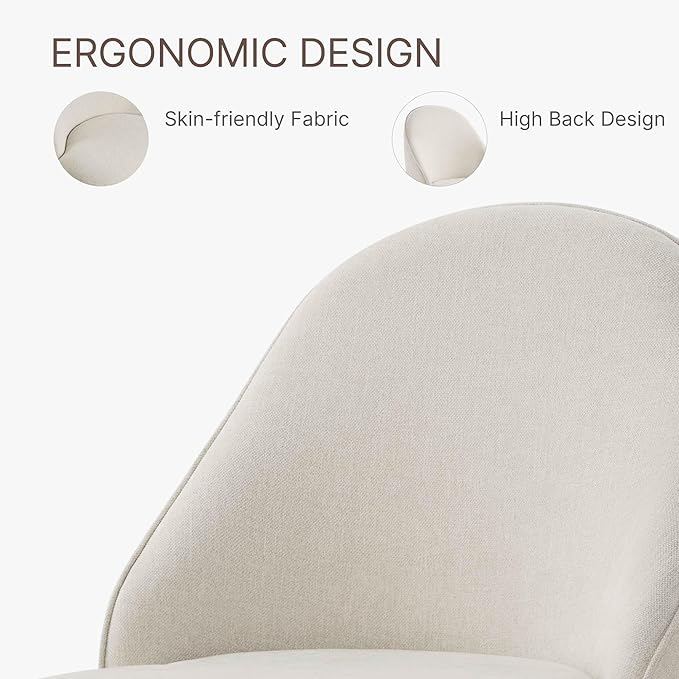Swivel Dining Chairs Set of 2, Upholstered Mid Century Modern Deskchair with Round Back, Linen Fabric Kitchen Chairs for Dining Room, Bedroom, Dressing Room, Linen