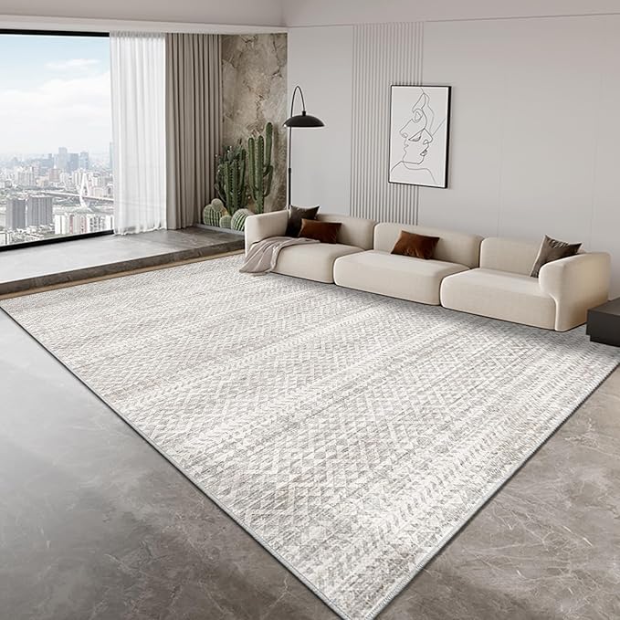 8'x10' Machine Washable Vintage Design Area Rug - Non Slip, Stain Resistant for Home, Office, Machine Washable Area Rug, 8x10 Area Rugs for Living Room (Grey Beige 8x10)…