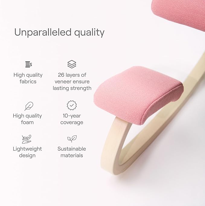 Varier Variable Natural/Pink Ergonomic Office Kneeling Chair – Active Sitting, Rocking Seat for Home, Study & Posture Support – 10 Year Quality Guarantee