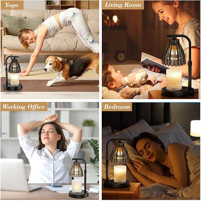 Uflatek Candle Warmer Lamp with Dimmable Timer, Electric Candle Lamp Warmer with Adjustable Height and 2 Bulbs, Birthday and Housewarming Gift for Women and Moms, Home Decor