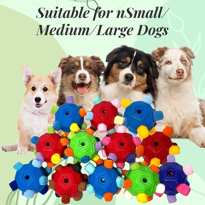 Snuffle Ball for Dog Toys Unbreakable Upgrade Ball Interactive Toy Foraging Snuffle Mat Puppy Treat Dispenser Slow Feeder Dog Puzzle Toys for Small, Medium, Large Pets (RedPink Purple)