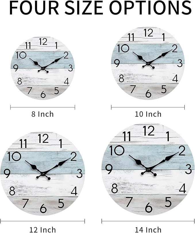 Wall Clock Silent Non-Ticking Wooden Clocks Battery Operated 8 Inch Small Country Retro Rustic and Beach Style Decorative for Kitchen, Home, Bathroom, Bedroom (Blue)