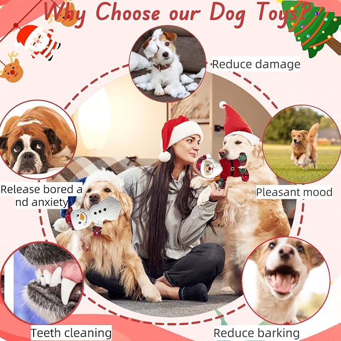 5 Pieces Christmas Squeaky Interactive Dog Toys with Crinkle, Plush Toy to Keep Them Busy for Boredom, Dog Toy for Small Medium Large Dogs - Santa/Penguin/Snowman/Gingerbread Man/Deer