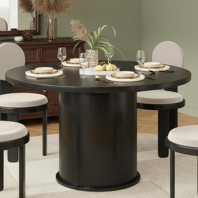 Farini 43" Round Dining Table for 4-6,Modern Kitchen Room Table with Wood Top & Sturdy Metal Base,Black