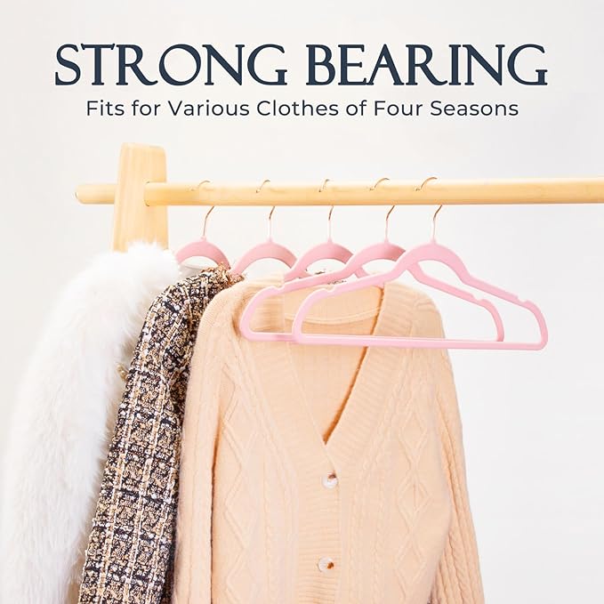 HOUSE DAY Pink Velvet Hangers 120 Pack, Premium Non-Slip Felt Clothes, Sturdy Heavy Duty Coat, Durable Hangers for Suits, Space Saving with No Hanger Mark, 360° Swivel Rotating Rose Gold Hook