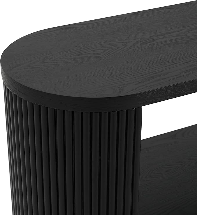 Modern Curved Console Table 59-Inch Oval Fluted Entry Sofa Table with Open Storage Shelves for Living Room Entryway Hallway Furniture, Black