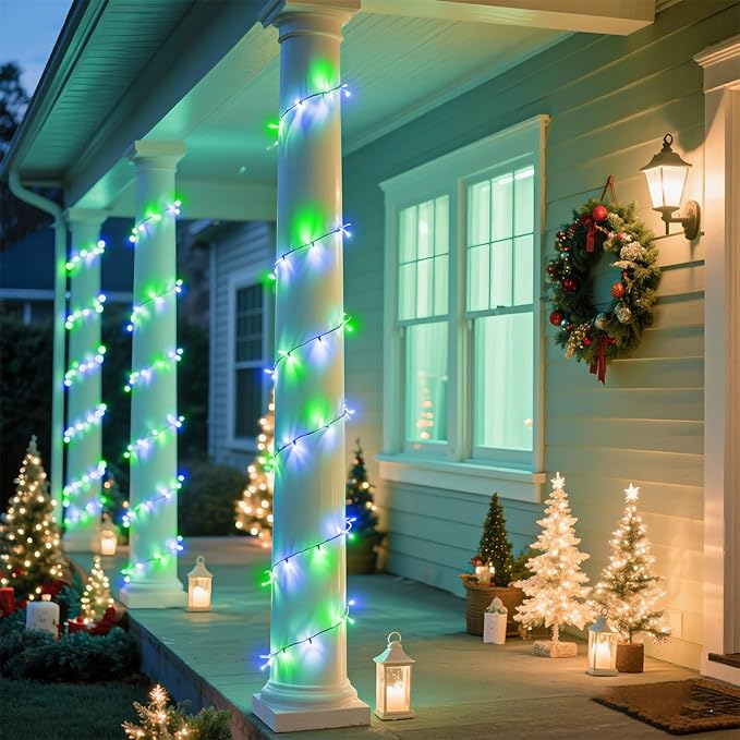 200 LED Christmas Lights Outdoor 66FT Connectable String Lights Indoor 8 Modes Clear Wire Plug in Waterproof Twinkle Fairy Lights for Bedroom Christmas Tree Party Decorations, Blue&Green
