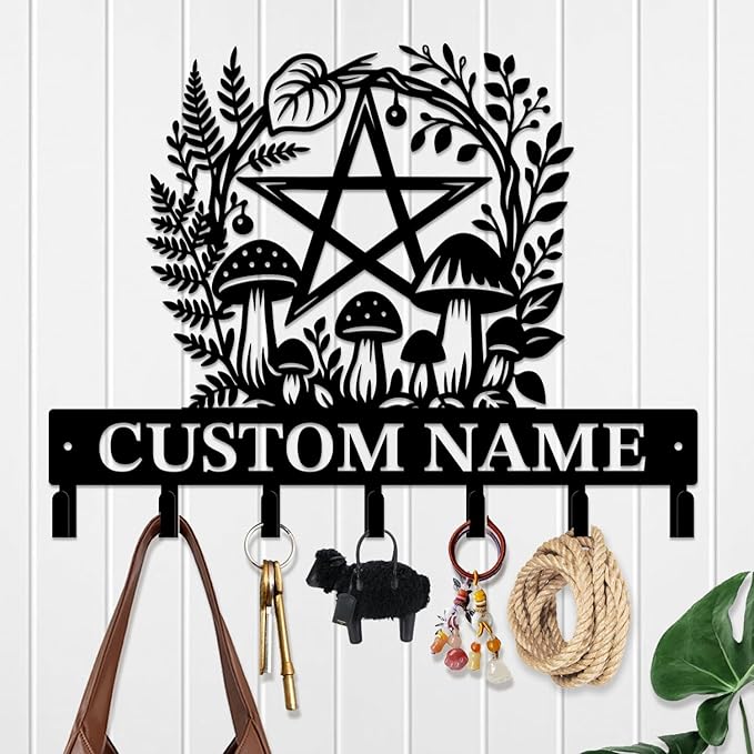 Customized Keys Holder - Personalized Mushroom Wonderland Key Hooks Wall Metal Sign Decor,Wall Holder,Door Hook (Style E)
