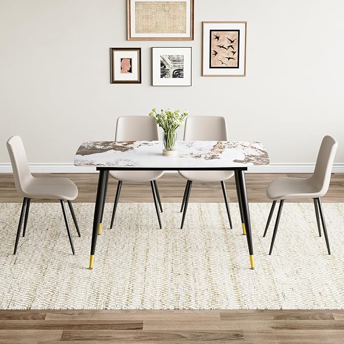 Small Dining Table Set for 4, 50'' Sintered Stone Dining Table with 4 Chairs, Easy to Assemble, Suitable for Small Spaces