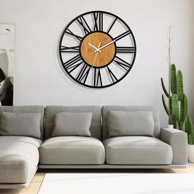 1st owned 40" Large Display Wall Clock for Home Decor - Silent,Battery Operated,Black Metal, Modern, Rustic Wood Clocks for Living Room,Farmhouse,Dining Room,Bedroom,Shop Wall Decor- Roman Numerals