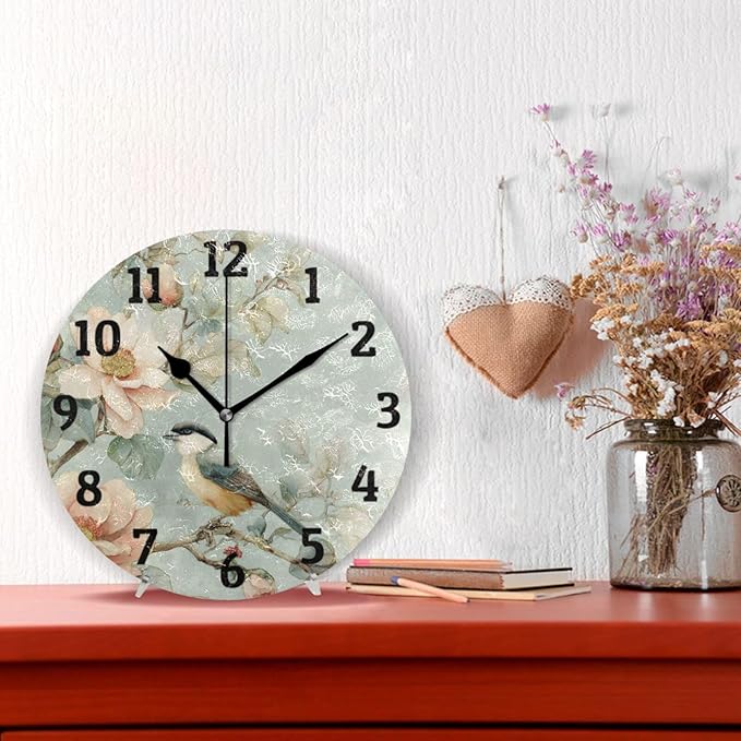 Birds Wall Clock Silent Non Ticking Wall Clock Decorative Battery Operated Wall Clocks 10 Inch for Home Kitchen Bedroom Living Room Office
