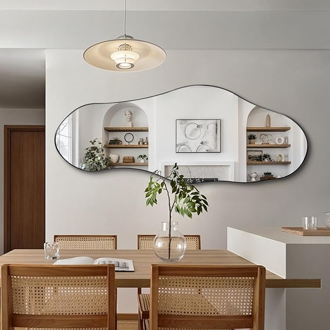 Large Irregular Mirror, 55"x22" Asymmetrical Wall Mirrors with Metal Frame, Big Abstract Mirror Decorative, Modern Unique Shaped Mirrors for Living Room Bathroom Bedroom Hallway Entryway