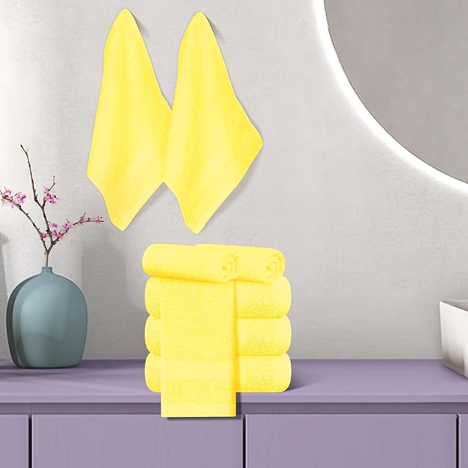 BOUTIQUO Ultra Soft Cotton Washcloths, Contains 12 Piece Face Cloths 12x12 inch, Ideal for Everyday use Face Towels, Compact & Lightweight Multi Purpose Washcloths - Lime Yellow