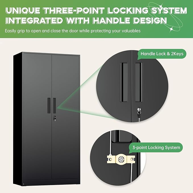 INTERGREAT Metal Storage Cabinet with Lock, 72" H Lockable Metal Storage Cabinet with Locking Doors, Steel Storage Lockers with Adjustable Shelves for Office, Home, Garage, Gym, School (Black)