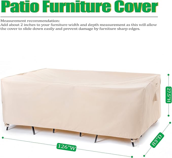 F&J Outdoors Waterproof Anti-UV Heavy Duty Rip-stop Fabric Large Patio Furniture Covers, 126"x83"