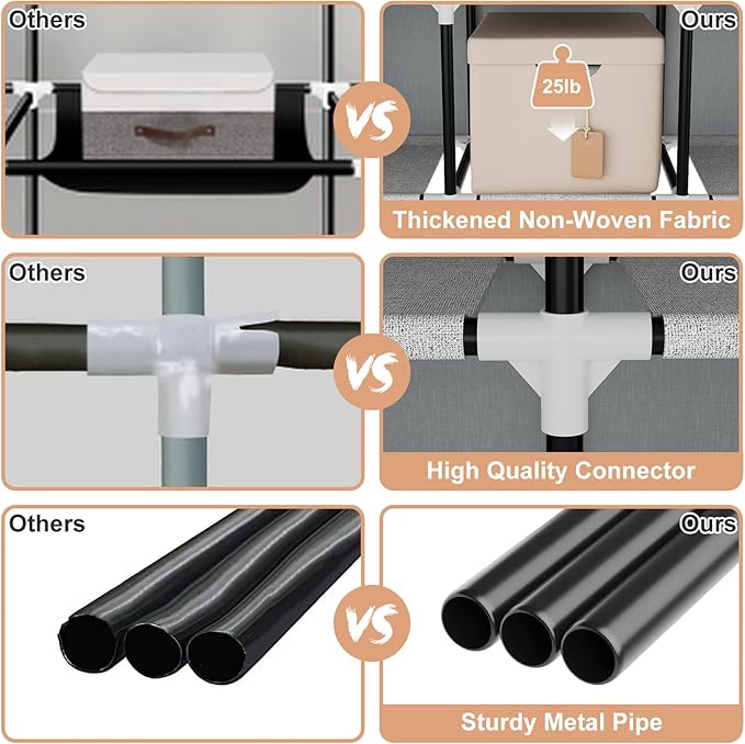 VTRIN Portable Closet for Hanging Clothes 67 Inch Wide Large Capacity Portable Wardrobe Closet with Cover, 4 Storage Shelves and 4 Hanging Rod Sturdy Free Standing Closet for Bedroom, Grey