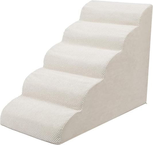 5 Steps Dog Stairs for Bed, 24" Dog Steps for High Bed, High Density Pet Steps for Small Dogs, Extra Wide Non-Slip Dogs Ramp for Injured, Older Pets, Small Cats, White