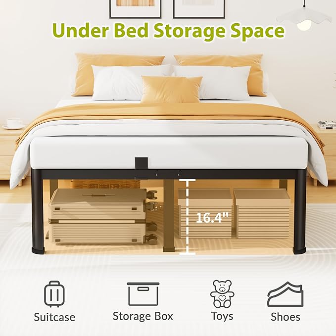18 Inch King Size Metal Platform Bed Frame with Round Corners, Storage Space Under High Bed Frame-Heavy Duty Steel Slats Support, Noise Free - Easy Assembly - No Box Spring Needed