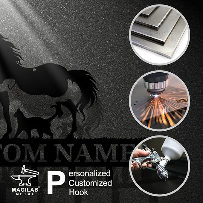 Personalized Custom Name Farm Horse Wall Key Hooks,Metal Horse Art Clothes Hooks,Metal Horse Wall Home Storage Decorative,For Front Door, Hallway, Kitchen, Bedroom,Keys,Hats (Style A)