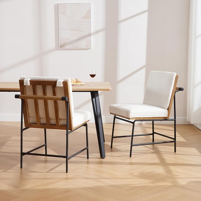 HEAH-YO Modern Dining Chairs Set of 2, Upholstered Sherpa Dining Room Chairs with Backrests, Armless Kitchen Chairs for Dining Room, Fur White