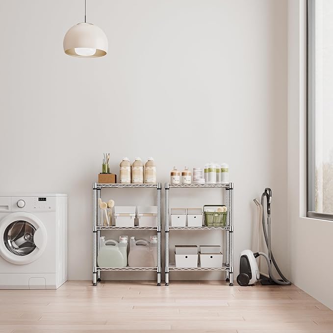 750 lbs 3 Tier Shelf Metal Storage Shelves Shelving Wire Rack Heavy Duty Closet Organizers for Garage Kitchen Bathroom Laundry Chrome 13.8" D x 23.6" W x 35.5" H