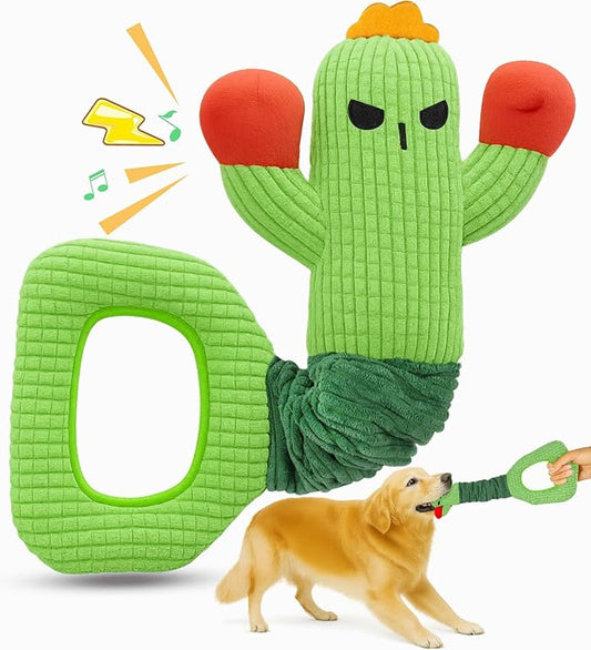 Swooflia Tug of War Dog Toy-Squeaky Plush Tug a War Dog Toy for Medium Large Breed Dogs to Keep Them Busy, Interactive Crinkle Doggie Toy, Cute Cactus with Soft Long Pull Handle