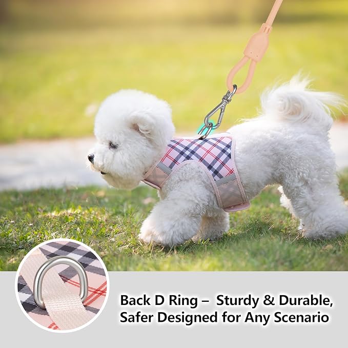 Dog Harness for Small Sized Dog,Hook-and-Loop Easy On/Off, Reflective Adjustable Soft Mesh Vest for Puppy (Checkered Beige,XS)