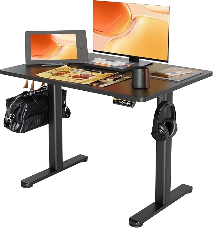 Claiks Electric Standing Desk, Adjustable Height Stand up Desk, 40x24 Inches Sit Stand Home Office Desk with Splice Board, Black Frame/Black Top