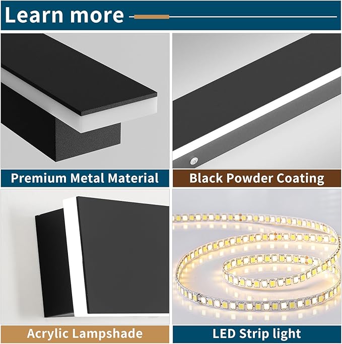 2 Pack 23.6inch Long Outdoor Led Wall Lights, IP65 Waterproof Black Outside Porch Lights, 6000K Cold White, 24W, Modern Exterior Wall Sconces Lighting for Garage, Patio, House, Garden