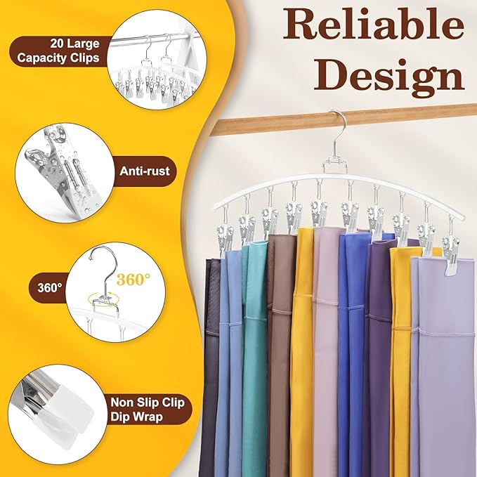 4 Pack Legging Organizer for Closet, Ginyoyo Metal Gym Clothes Organizer w/40 Clips Holds 40 Leggings, Hangers Space Saving, Closet Organizers and Storage, Room Organization Essentials, White