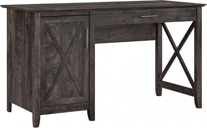 Bush Furniture Key West Computer Desk with Storage | Farmhouse PC Table for Home Office in Dark Gray Hickory | 54W x 24D