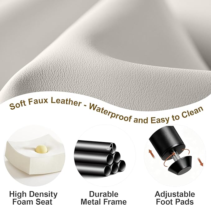 Modern Dining Chairs Set of 6, Faux Leather Upholstered Kitchen Chairs with Curved Back and Metal Legs, Mid Century Chairs for Dining Room, Kitchen, or Café (Light Gray)