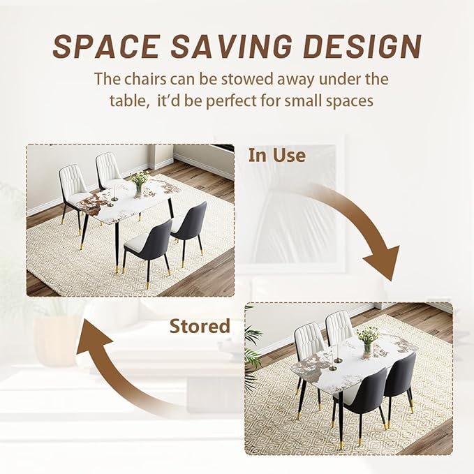 Small Dining Table Set for 4, 50'' Sintered Stone Table, Easy to Assemble, Suitable for Small Spaces