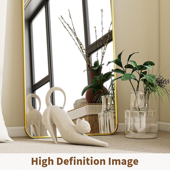 BEAUTYPEAK Full Length Mirror, 66"x23" Rounded Corner Floor Mirror Standing Hanging or Leaning Against Wall, Suitable for Dressing Room or Bedroom, Gold