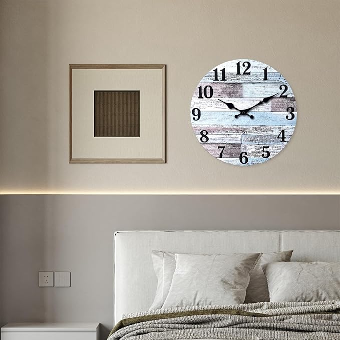 XNM Nautical Wood Clock 20 Inch Round Large Wall Clocks for Living Room Decor Farmhouse Wall Clocks Battery Operated (MDF No Solid Wood)