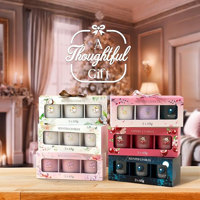 Cherry Candle, Scented Candles Gifts for Women, Candles Gift Set for Her, 3 Scented Votive Candles, Birthday Gifts for Women/Men (Red, 7 oz)