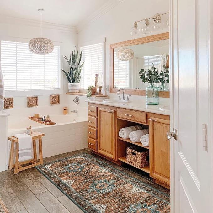 Moynesa Washable Rug Runners for Hallways, Boho 2'6"x8' Runner Rug Non-Slip Ultra-Thin, Long Vintage Oriental Medallion Carpet Runner for Laundry Bedroom Kitchen Bathroom