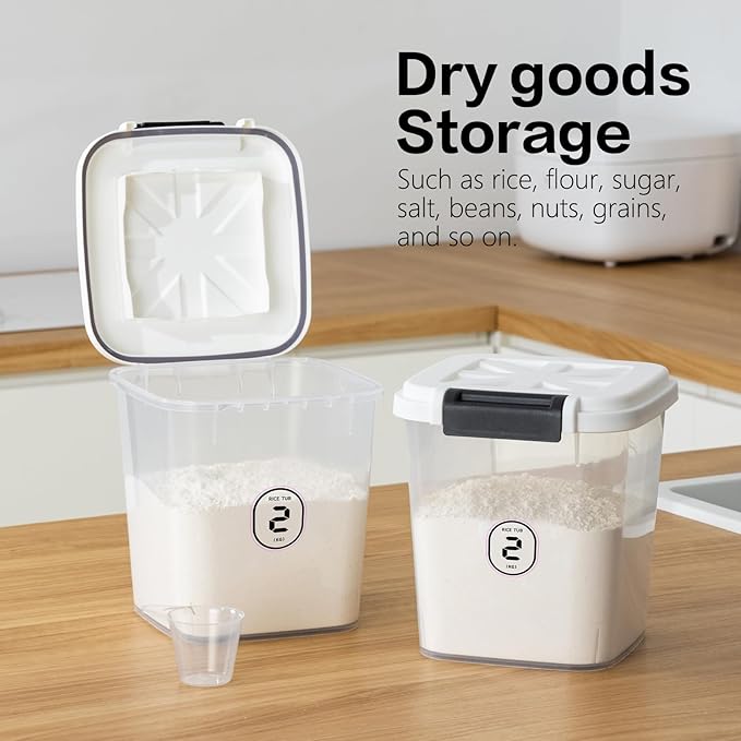 Rice Dispenser - 50LBS/25KG/20Qt Rice Container Food Cereal Container Bins with Measuring Cup for Household Pantry Organization (50 LBS)