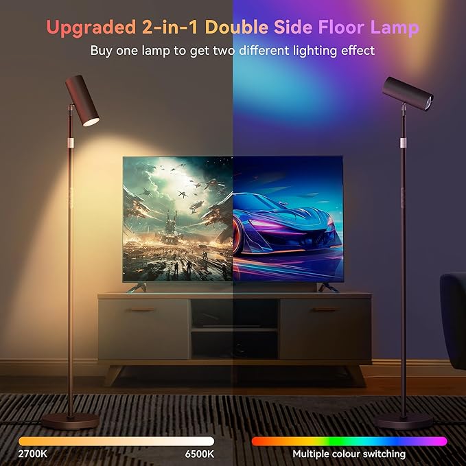 Spotlight Floor Lamp, Tall LED Standing Lamp with Remote/Touch Control, 2700K-6500K, Multi Color Changing, Reading Floor Lamp for Living Room, Bedroom, Office & Wall Art, Black RGB