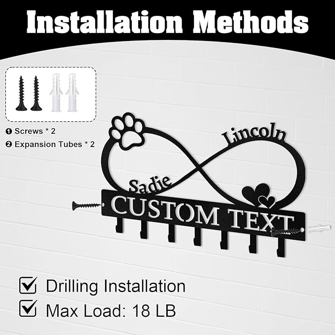 Personalised Dog Leash Holder for Wall, Pets Theme Key Holder Wall Mount, Dog Storage Organizer, Heavy Duty Pet Leash Hanger for Living Room Entryway Hallway, Gifts for Pet Lovers