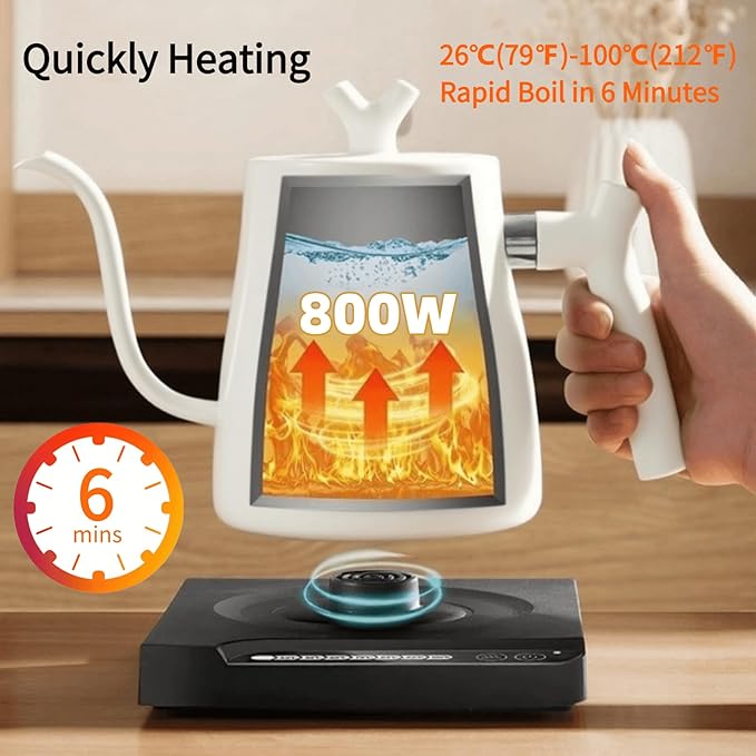 Gooseneck Electric Kettle Temperature Control & Keep Warm, 7 TEMP Control Electric Kettles for Boiling Water,Quickly Heating Kettle Electric Stainless Steel for Coffee & Tea, 800W/1L