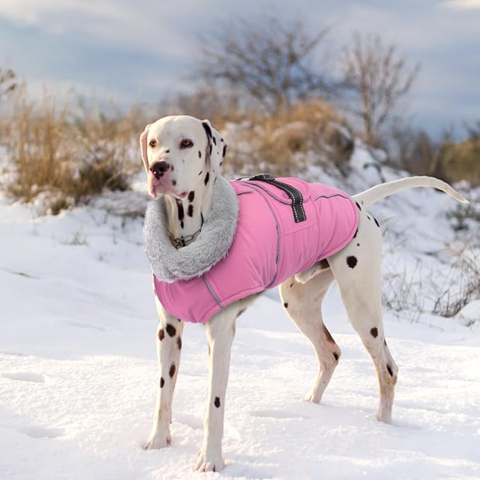 Lelepet Warm Dog Coat Reflective Fleece Vest Waterproof Dog Jacket with Adjustable Buckle Hook & Loop Windproof Cold Weather Coats for Small Medium Large Dogs, Pink, L