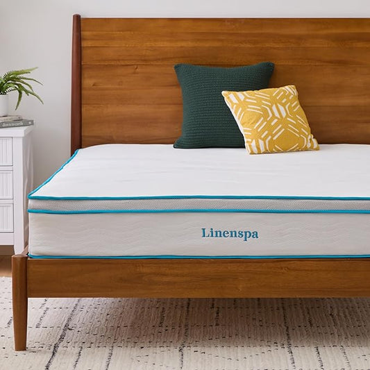 Linenspa 10 Inch Memory Foam and Spring Hybrid Mattress - Medium Feel - Bed in a Box - Quality Comfort and Adaptive Support - Breathable - Cooling - Perfect for a Guest Bedroom - Queen Size