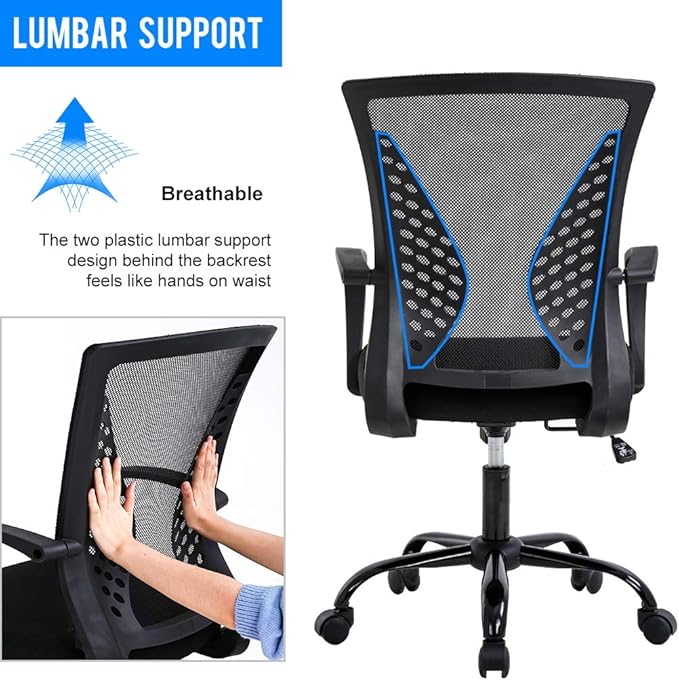 BestOffice Office Chair Ergonomic Desk Chair Mesh Computer Chair with Lumbar Support Armrest Mid Back Rolling Swivel Adjustable Task Chair for Women Adults, Black