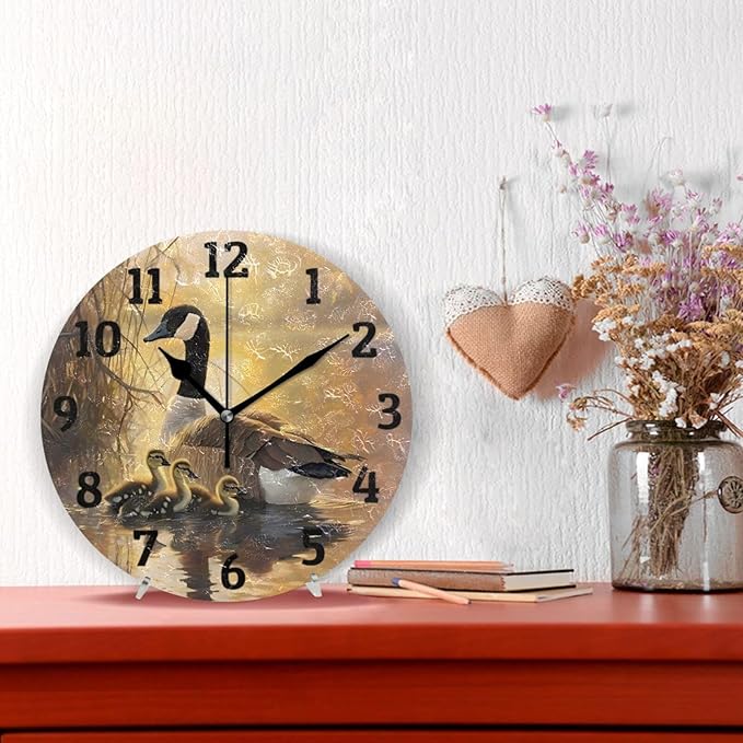 Wall Clock Canada Geese and Goslings Silent Non Ticking Wall Clock Decorative Battery Operated Wall Clocks for Home Kitchen Bedroom Living Room Office