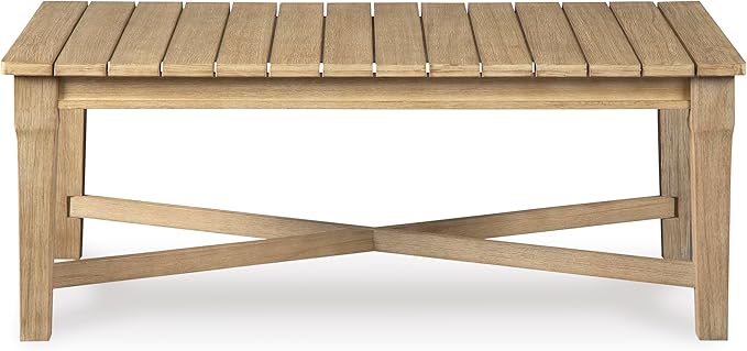 Signature Design by Ashley Outdoor Eucalyptus Carter Hall Patio Coffee Table, Beige