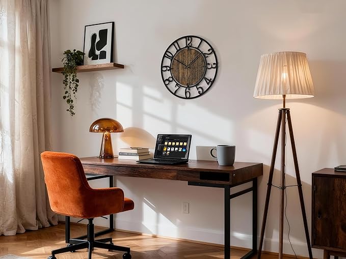 Large Wall Clocks, 20" Black Big Wall Clock for Living Room Decorative by Battery Operated, Oversized Farmhouse Silent Walls Clock with Metal Arabic Number for Office, Classroom, Bedroom