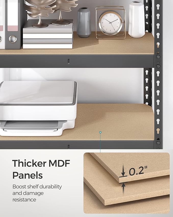 SONGMICS 5-Tier Storage Shelves, Load 2310 lb, Garage Storage, Boltless Assembly, Adjustable Shelving Unit, 17.7 x 35.4 x 70.9 Inches, for Study Shed Basement, Gray and Natural Beige UGLR450G01