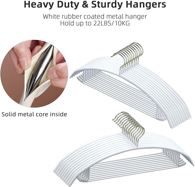 MOPALL Clothes Hangers 20 Pack, Non Slip Hangers Sweater Hanger No Shoulder Bump, 16.5 Inch Wide Durable and Strong Shirt Coat Dress Skirt Suit Hangers with Pants Bar for Laundry & Everyday Use, White