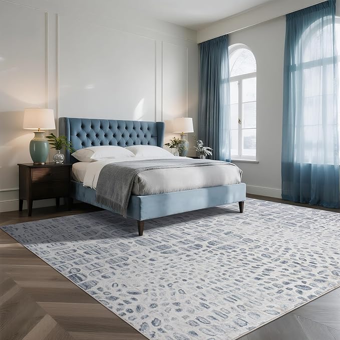 Washable Rugs 8x10 Area Rugs for Living Room,Bedroom,Dining Room- Modern Abstract Large Area Rugs with Non Slip Rubber Backing,Soft Low Pile Neutral Accent Carpet for Nursery Dorm Home Office